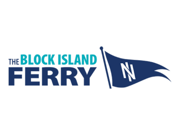 The image features the logo of "The Block Island Ferry" with a blue flag containing the letter "N" on the right side.