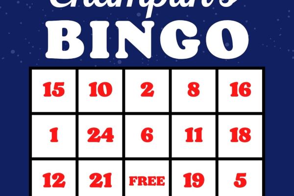 This image shows a Champlin's Bingo card with a 5x5 grid of numbers and a 