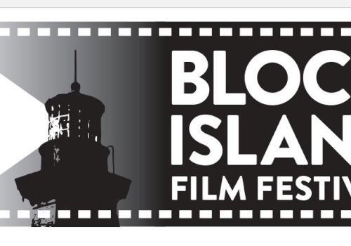 The image displays a logo for the Block Island Film Festival, featuring a lighthouse silhouette and film strip design elements.