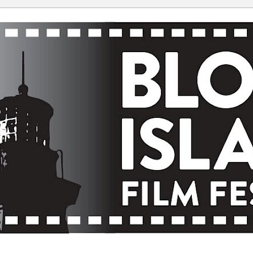 The image displays a logo for the Block Island Film Festival, featuring a lighthouse silhouette and film strip design elements.