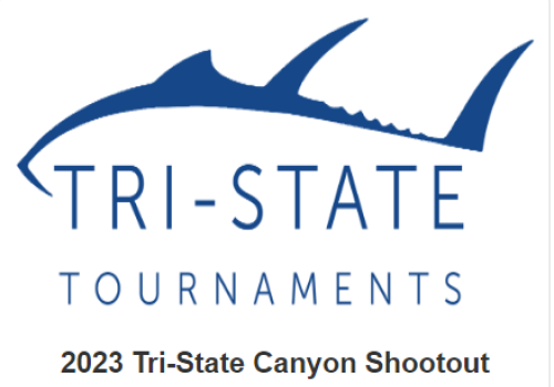 An illustration of a shark with the text "TRI-STATE TOURNAMENTS" and "2023 Tri-State Canyon Shootout" underneath.