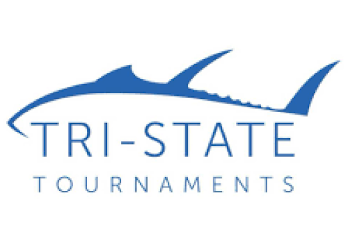 The image shows a logo with a blue marlin or swordfish and the text "Tri-State Tournaments" written below it on a white background.